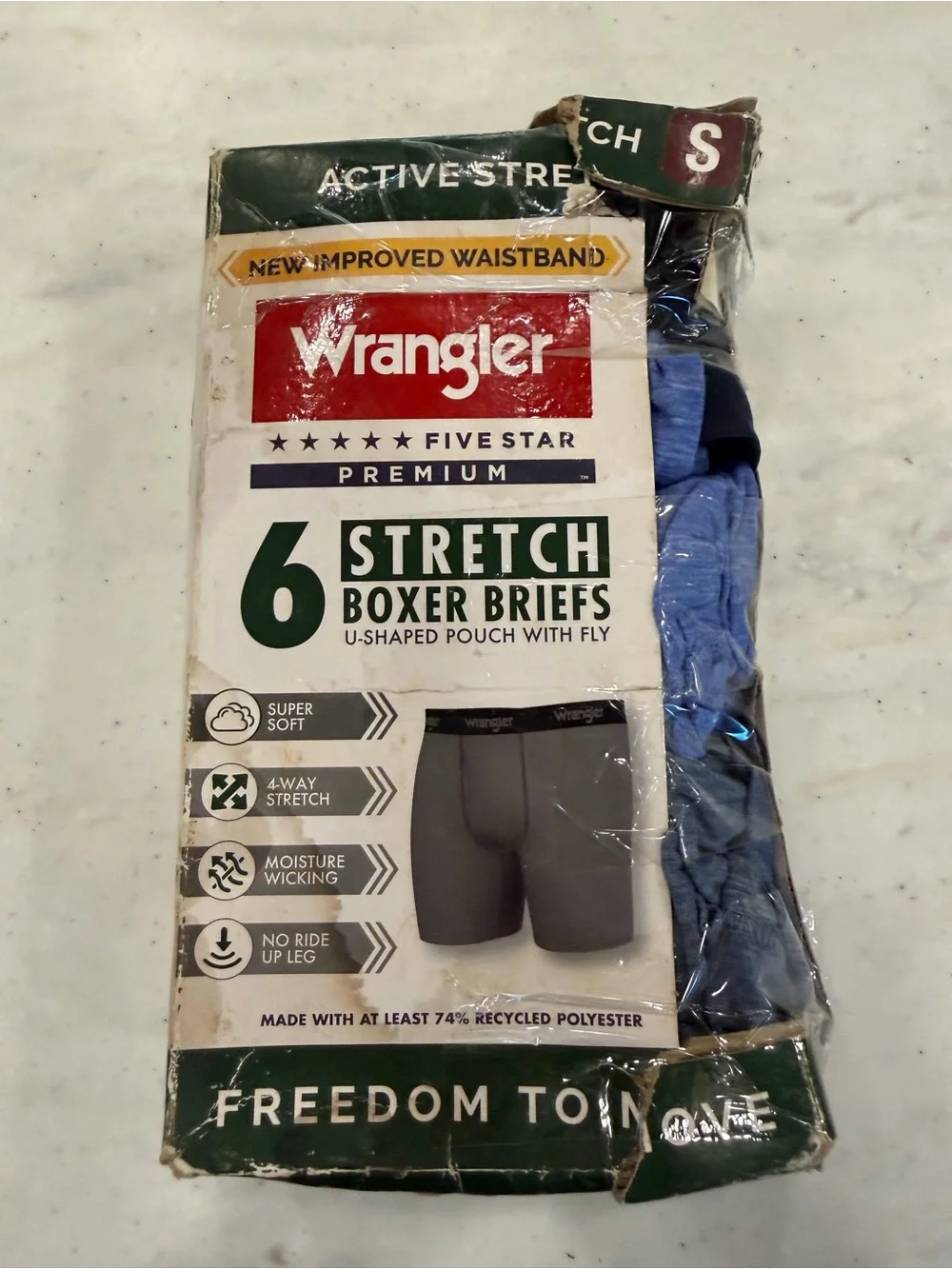 Wrangler Men's Blue Boxer Briefs - 6 Pack Stretch